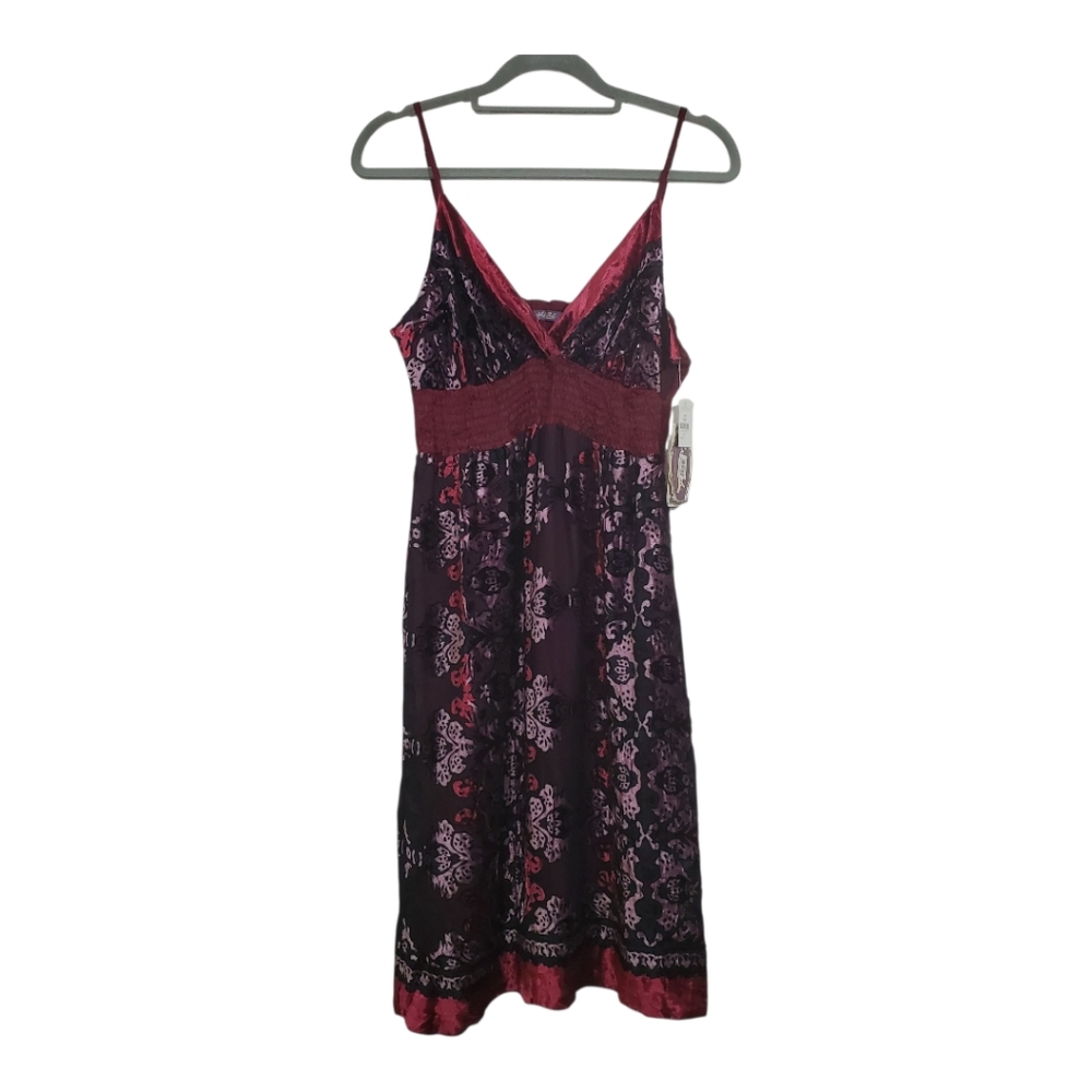 NWT Hale Bob Silk Velvet Burnout Babydoll Dress Cranberry Red Medium